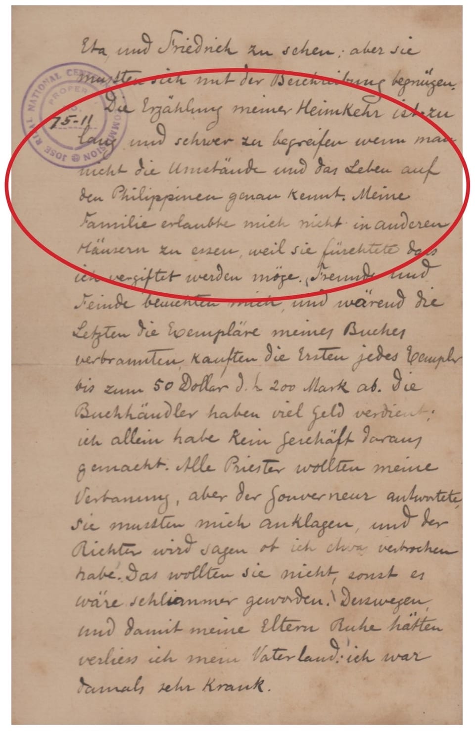 Letter from Jose Rizal